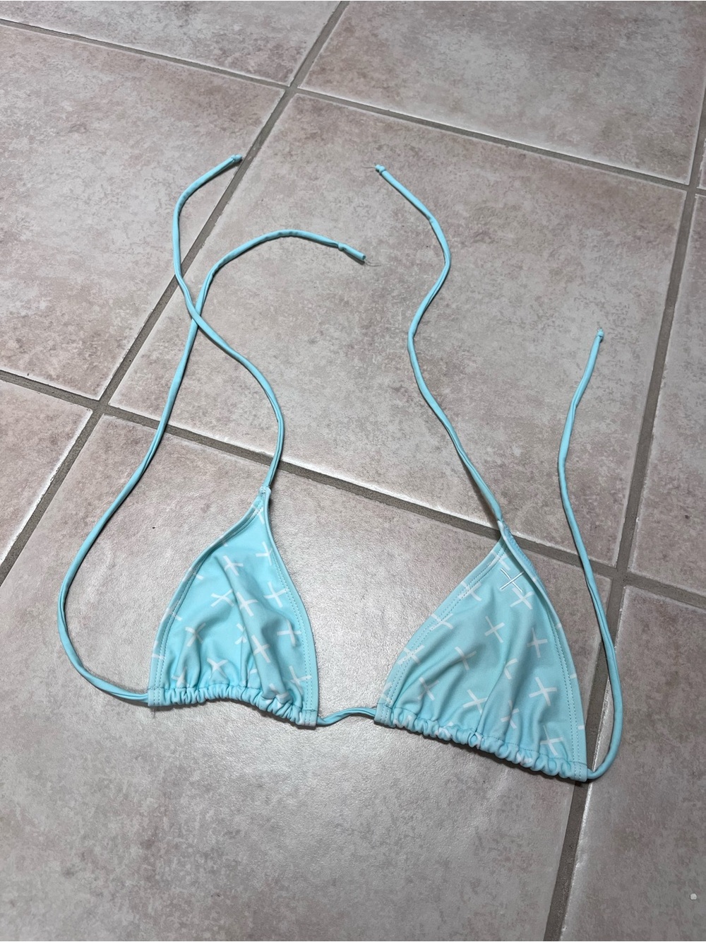 Boutine LA Light Blue Triangle Bikini Top with White Cross Print